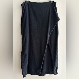 Abercrombie & Fitch Black Asymmetrical Midi Linen Blend Skirt, Size Large
